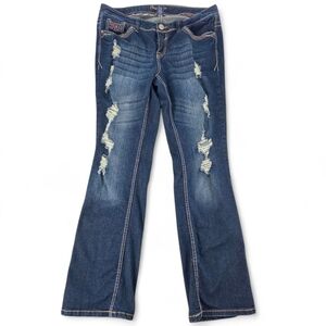Amethyst Jeans Marcie Flare Distressed Denim – Size 14 Women Embellished